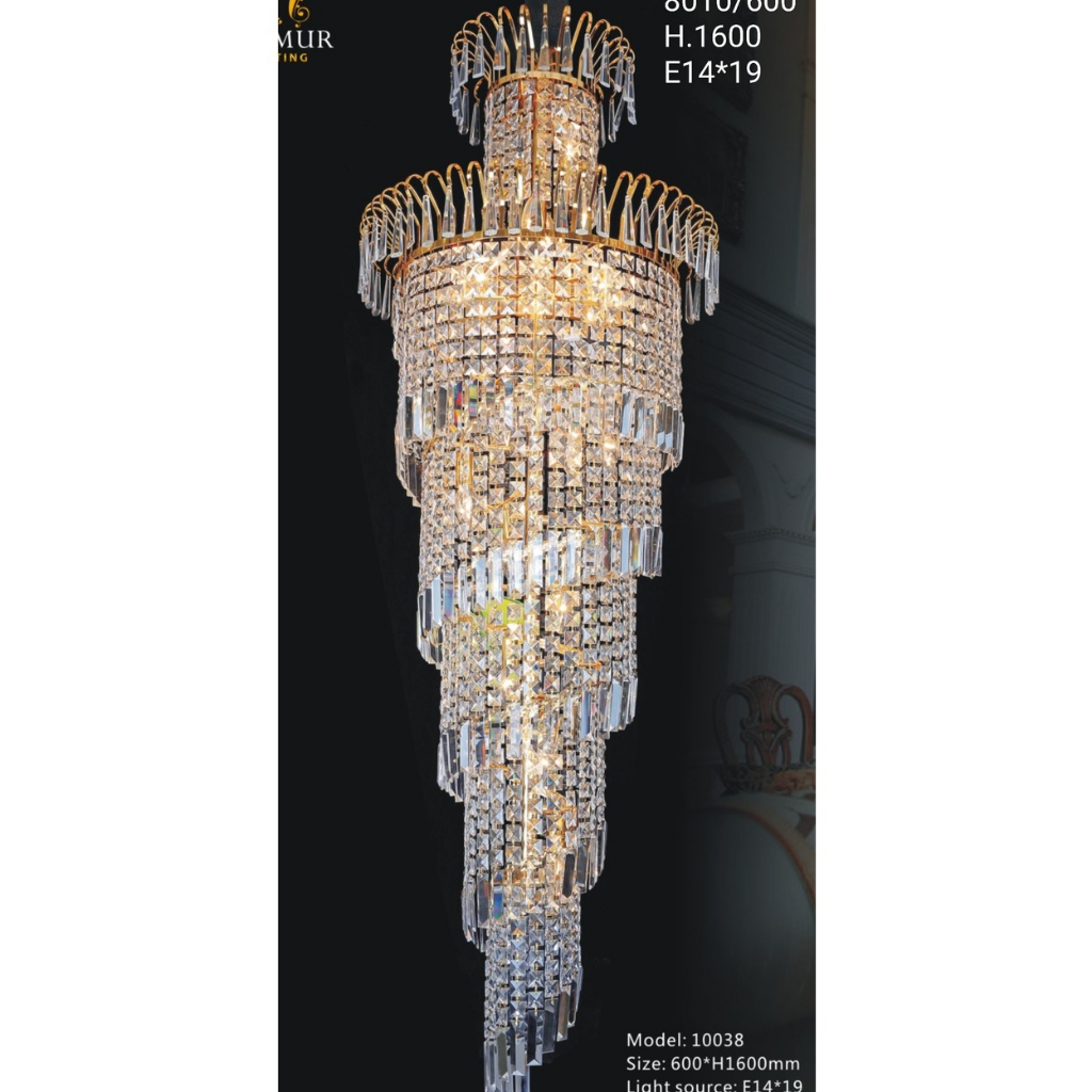 Apollo Lighting Lampu Hias Gantung Full Kristal K9 Void Luxury Crystal Chandelier Spiral Besar dekor