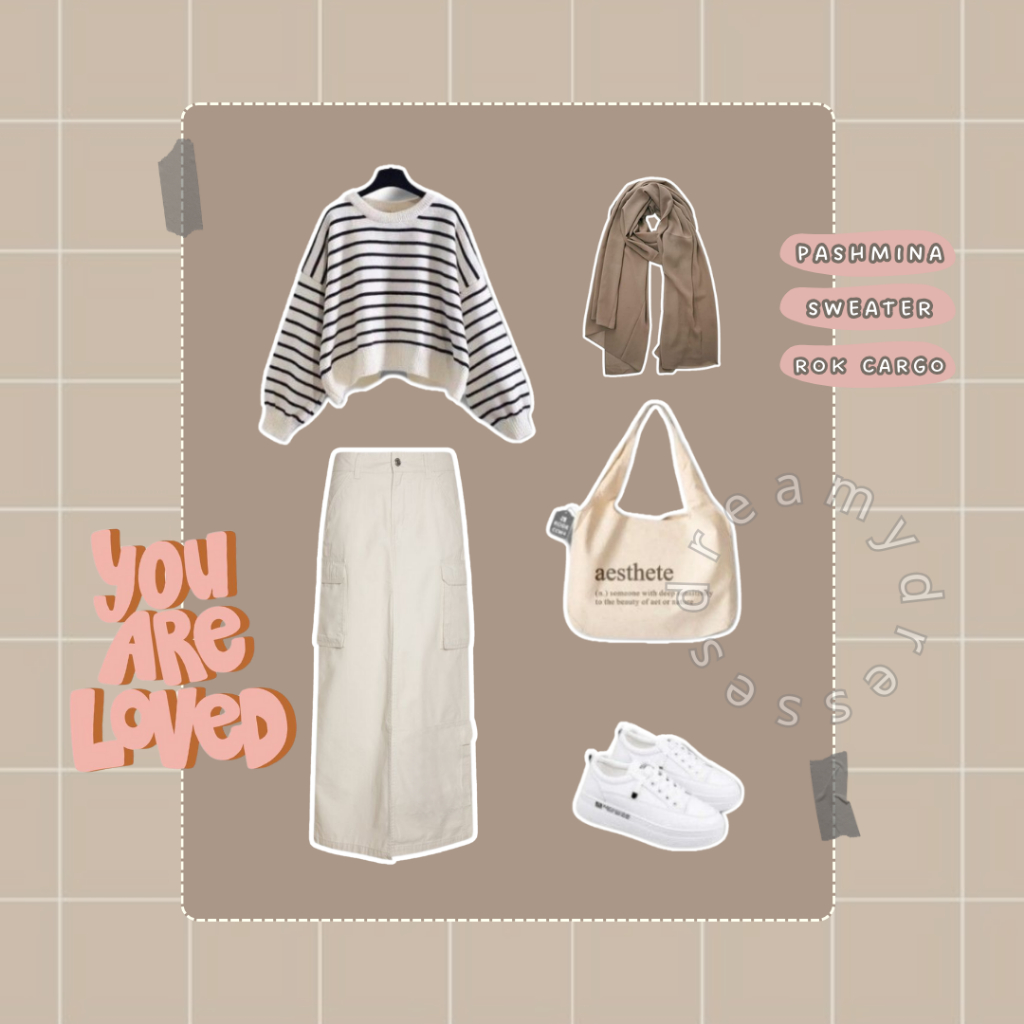 3IN1 ONE SET 189 - Hijab OOTD One Set Korean Look Wanita Kekinian Set Cargo One Set Terbaru OOTD Kor