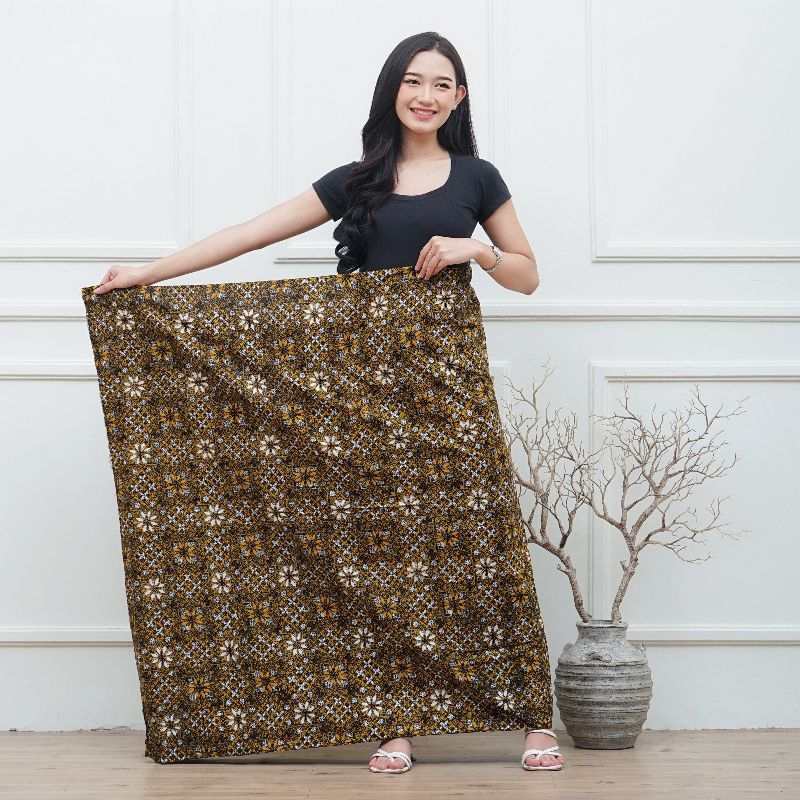 KAIN BATIK KATUN HALUS motif mozaik jawa hitam royal gold