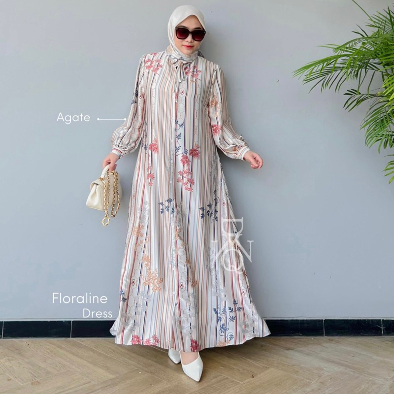 DYN Clothingline X Qisthina Floraline Dress | Dress Exclusive - Gamis Wanita | Fashion Muslim-Agate
