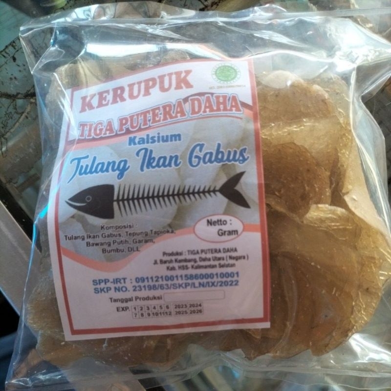 

Kerupuk Tulang Ikan Haruan/Gabus kemasan 100gr