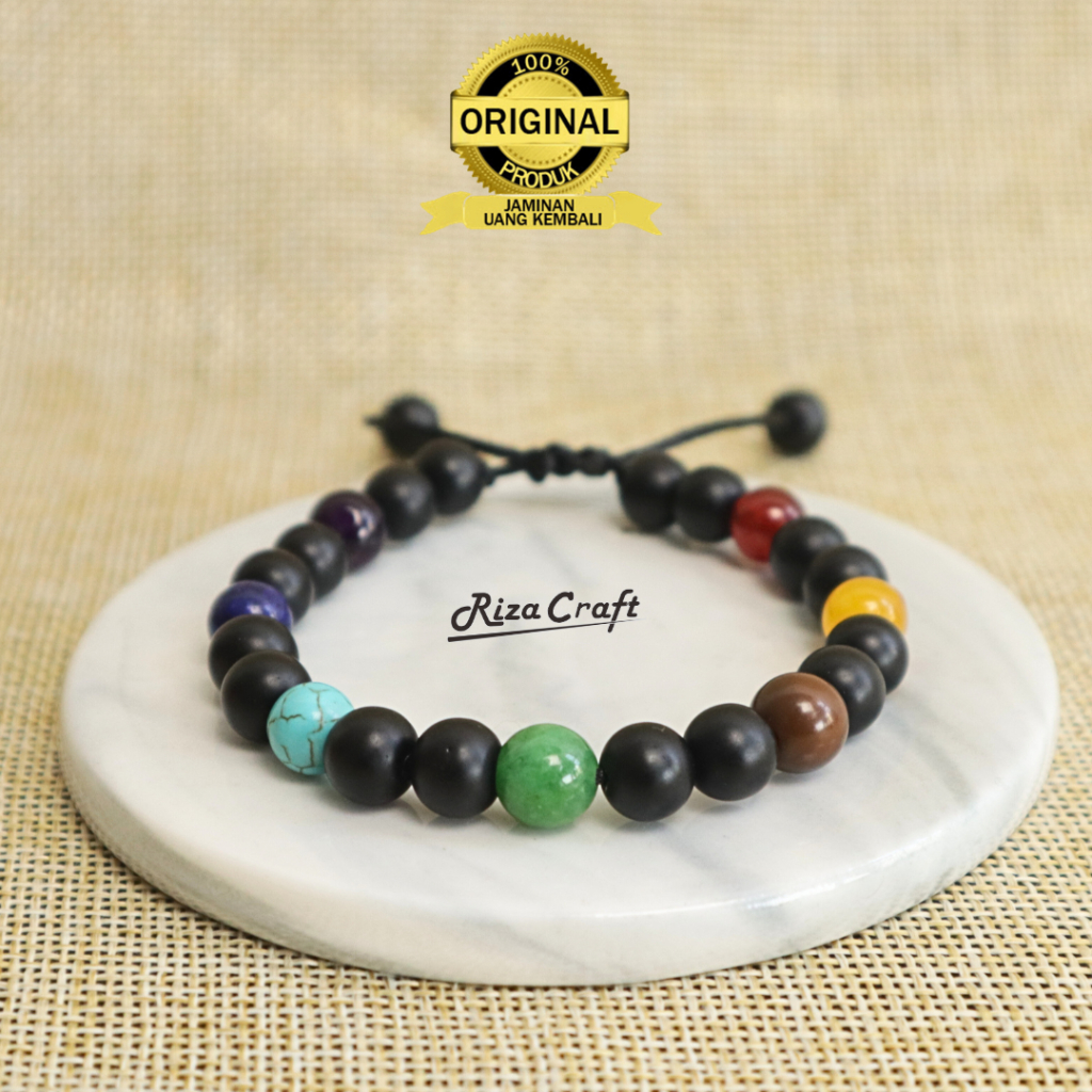 KING CAKRA Gelang Cakra 7 Batu Kristal Akik Alam ASLI Original by Rizacraft