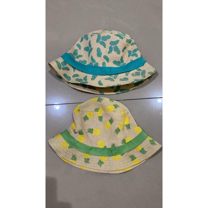 topi anak perempuan girl sun hat beach topi pantai lebar topi motif bunga pelindung matahari miniso