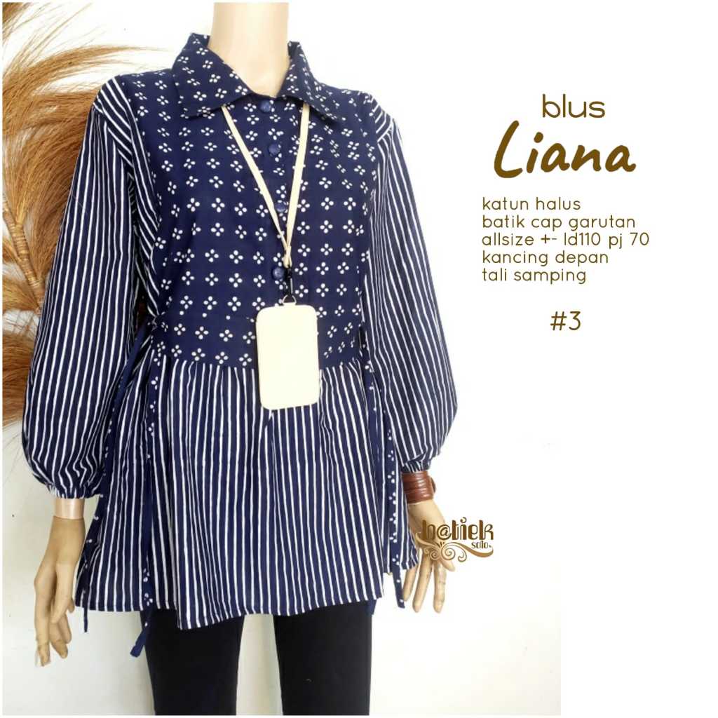 BLOUSE BLUS LIANA KATUN HALUS BATIK CAP GARUTAN KANCING DEPAN TALI SAMPING