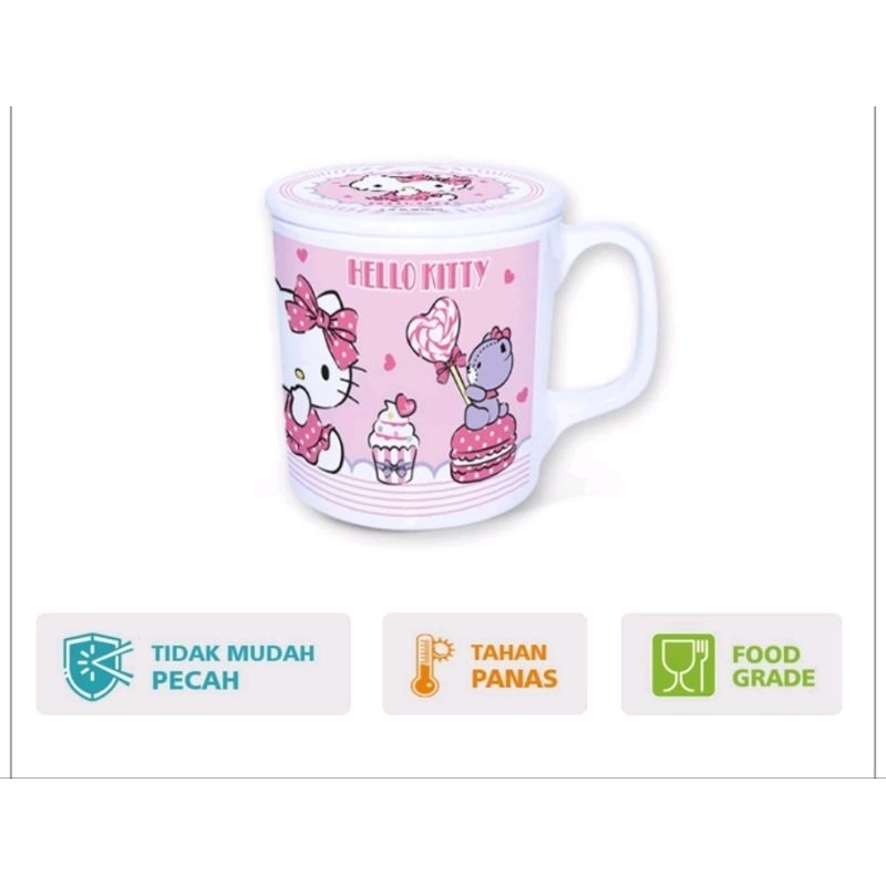 GROSINDO MUG MELAMIN MOTIF HELLO KITTY 3.5INCH / MUG + TUTUP MELAMIN HELLO KITTY / MUG BULAT HELLO K
