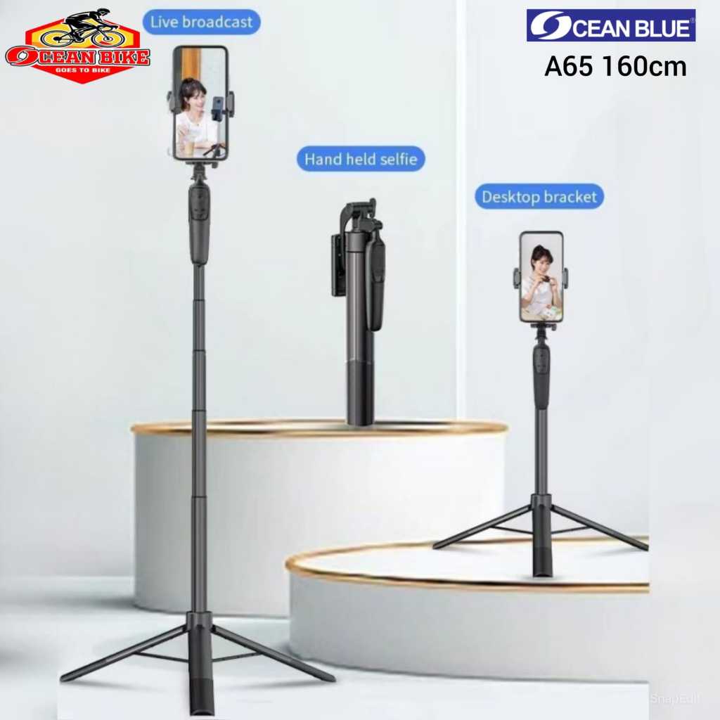 OCEANBLUE Tongsis Bluetooth Tripod Remote BT A65 160cm Gimbal Stabilizer Holder Hp Putar 360°