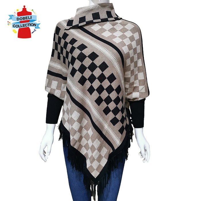 BAJU ATASAN BLOUSE PONCO OUTERWEAR RAJUT RUMBAI WANITA KATUN D-2395