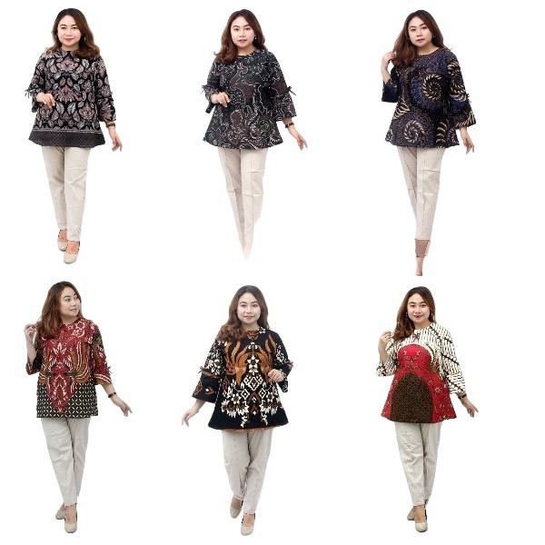 Blouse Batik Jumbo Wanita Size Lengkap S-M-L-XL-XXL-3L-4L-5L Model Lengkap Seragam Batik