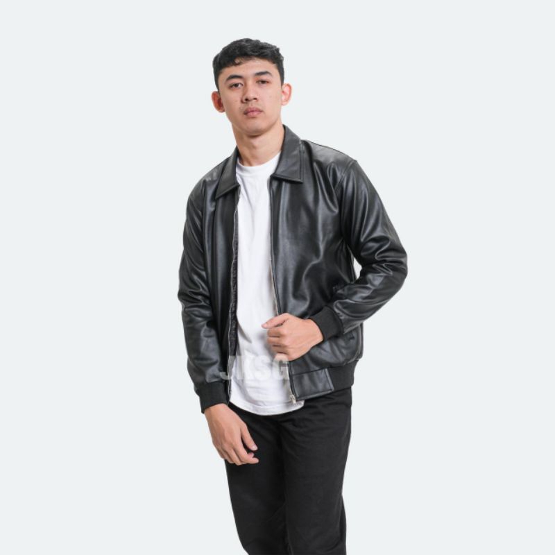 Jacket kulit bomber kerah viena casual jaket kulit bomber premium