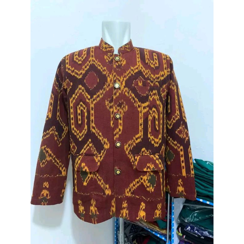 kemeja tenun pria toraja termurah - baju pria lengan panjang tenun blanket motif toraja terbaru