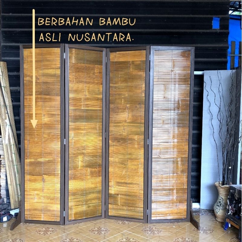 Skat ruangan minimalis tirai bambu tipe TBR9 4 panel