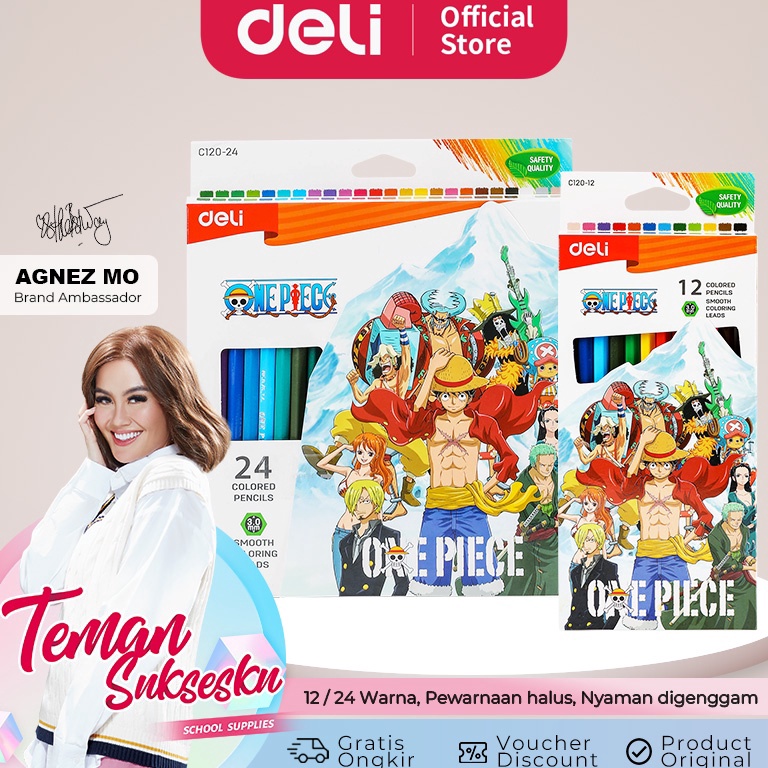 

KODE V4B6 Deli One Piece Color Pencil Pensil Warna One Piece 12 dan 24 Warna Pewarnaan Halus Nyaman Di Genggam EC12X