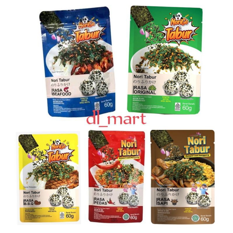 

Nori Tabur Rumput Laut Panggang Original 60gr / Nori Tabur Rasa Pedas / Nori Tabur Seafood /Nori Tabur Rumput Laut Panggang Rasa BBQ