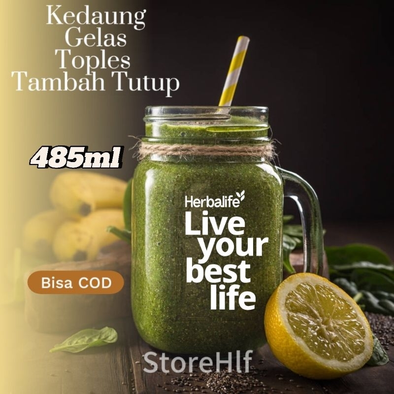 Gelas Kaca + tutup plastik 485ml Herbalife