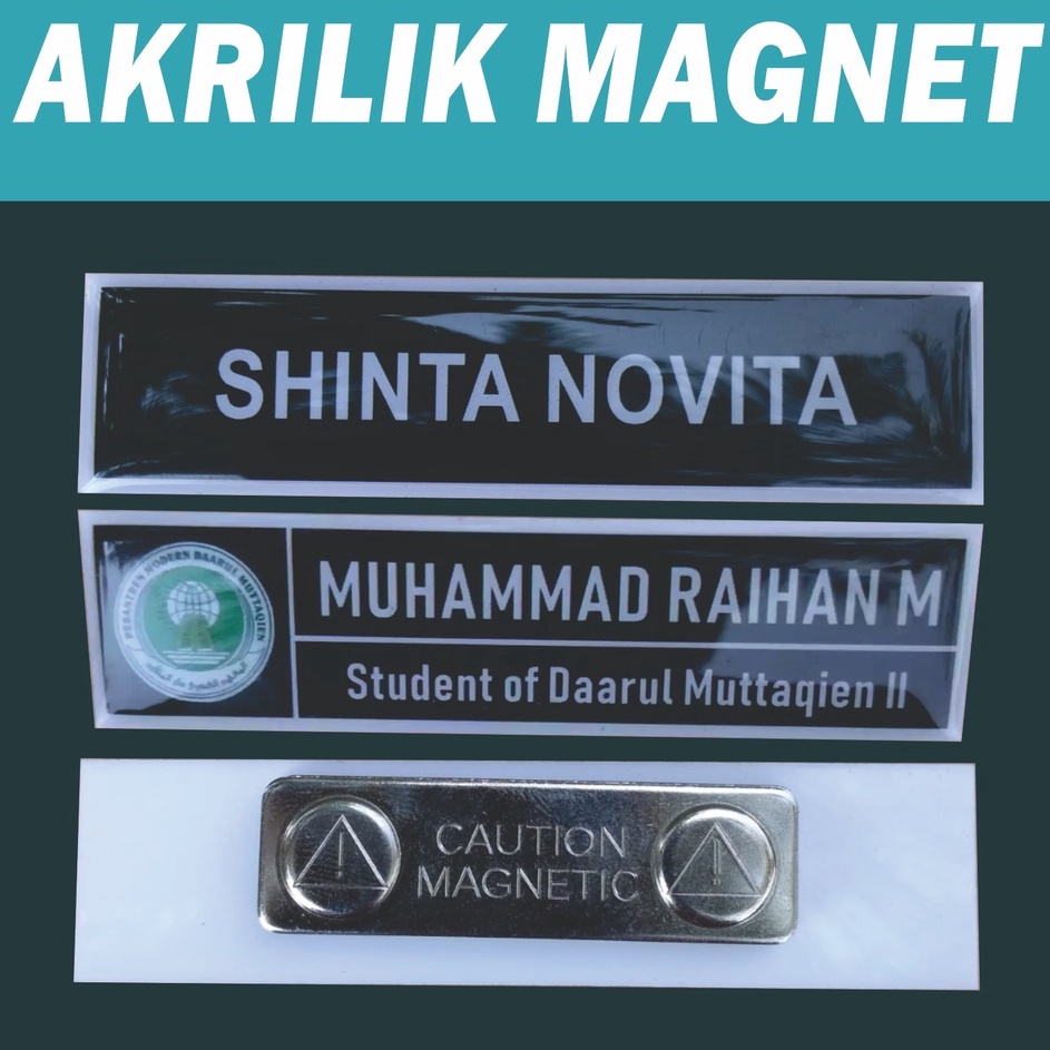 

Kejutan Untung Name Tag magnet akrilik ukuran PxL 2x8 cm