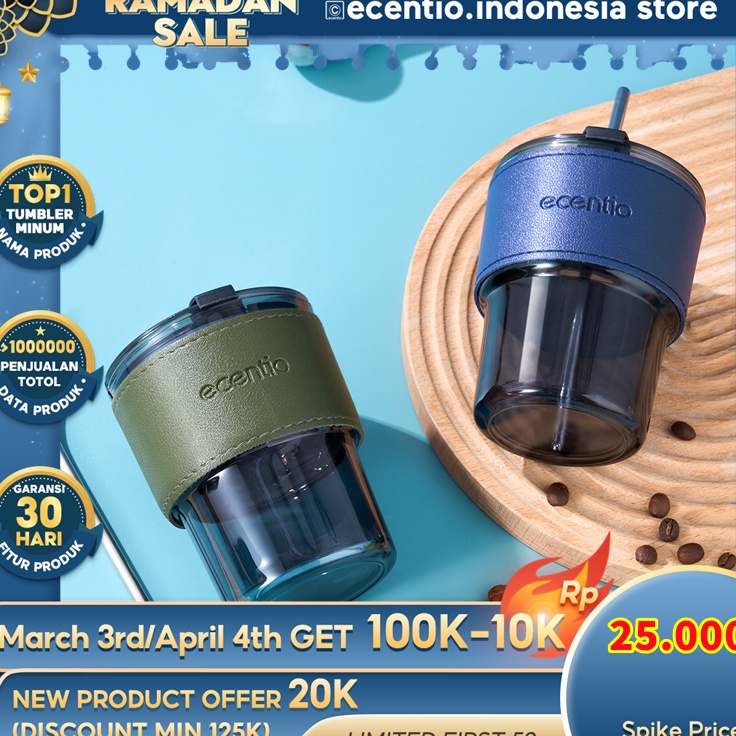 Bayar Di Tempat VNK ecentio Tumbler Kopi Kaca Gelas Botol Dan Sedotan Cangkir Kopi Teh Mug Coffee Cu