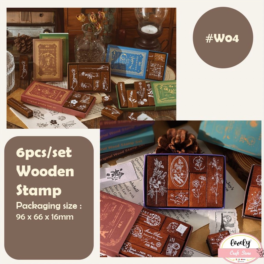 

KODE X47J Lovely W4 6pcsset DIY Wooden Garden Series Rubber Stamp Stempel Kayu Vintage DIY bullet Journal Scrapbook Diary Decoration Stamps