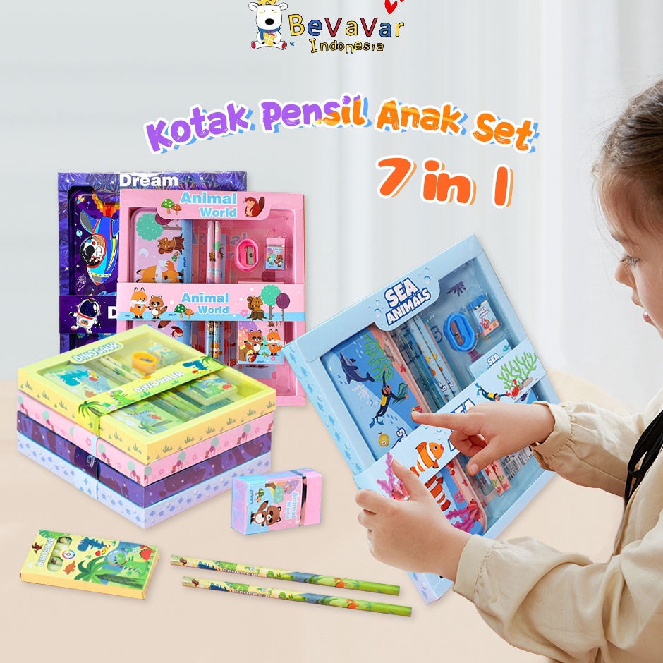 

KODE F88D BEVAVAR Alat Tulis Anak Set Tempat Pensil Lucu Untuk Hadiah Anak Stationery 6In1