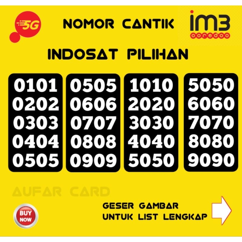 Nomor Cantik Indosat ABAB Puluhan 1010 im3 2020 ekor 3030 Belakang 4040 Rapi 5050 6060 7070 8080 dan