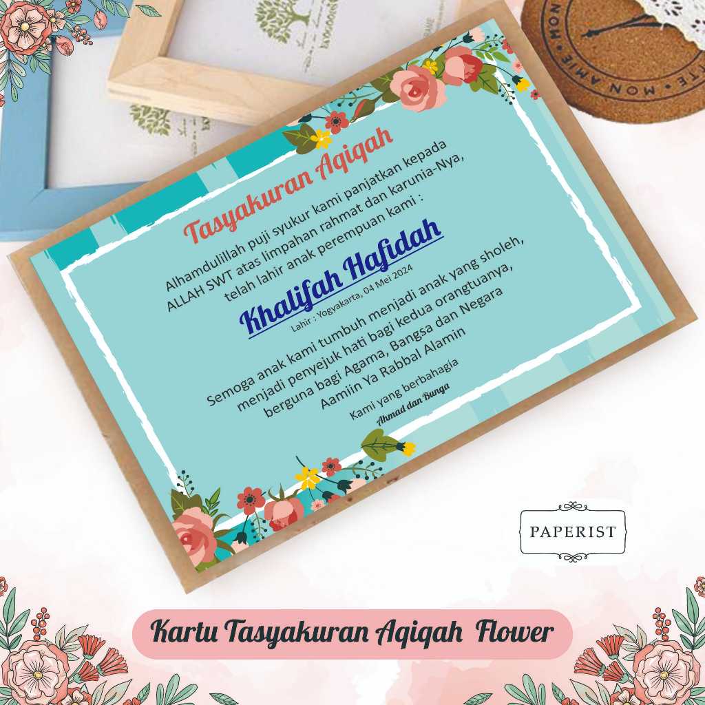 Cetak Kartu / Kartu Aqiqah / Kartu Tasyakuran Aqiqah / Kartu Tasyakuran Bunga