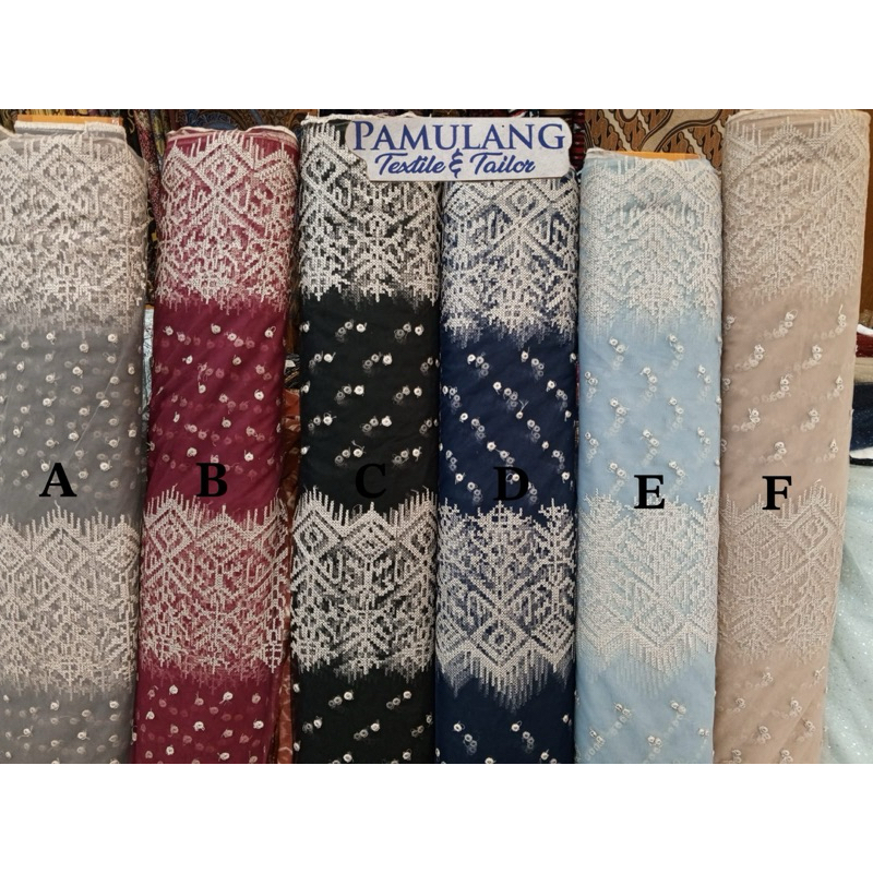 Kain Tille Bordir Motif Etnik Raya SUMBA  || Harga Per Setengah Meter(50 cm)