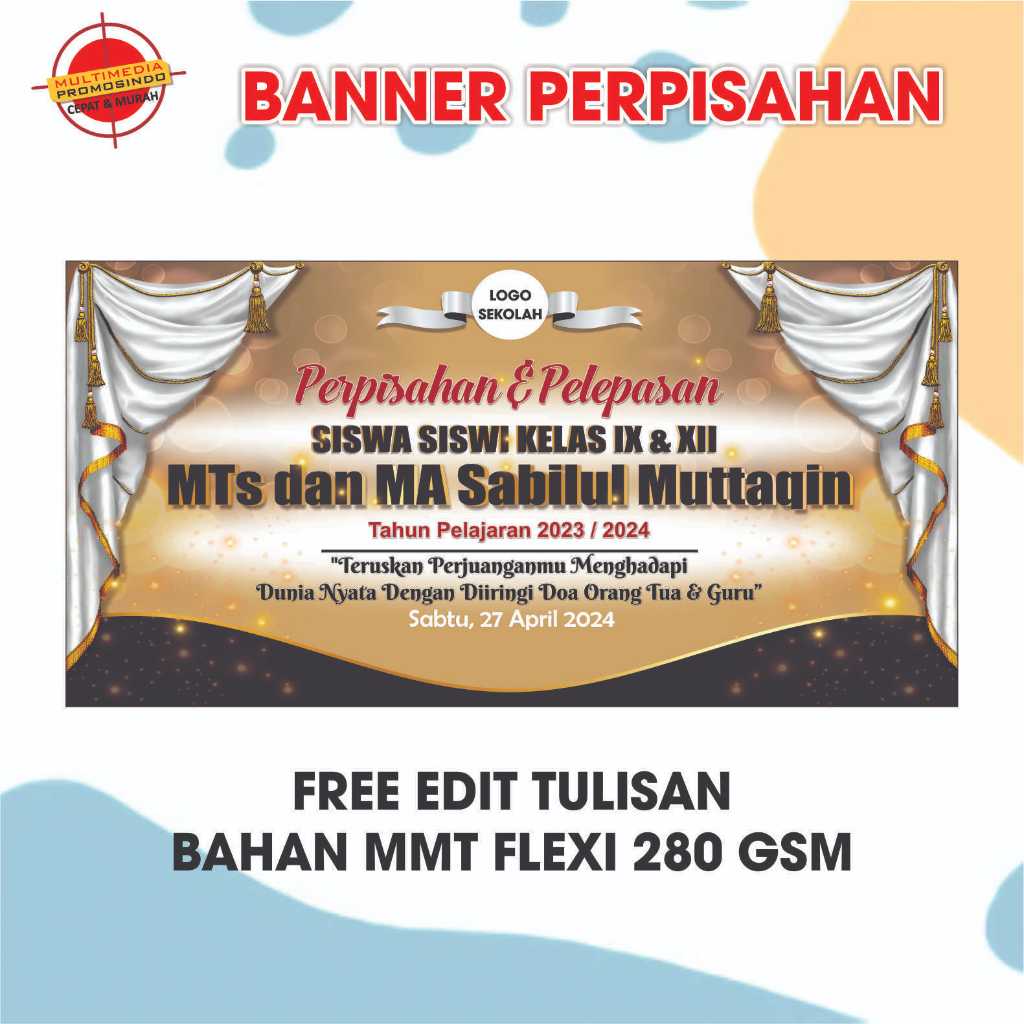 BANNER PELEPASAN / BANNER WISUDA / BANNER CUSTOM 1 HARI JADI / SPANDUK WISUDA / SPANDUK