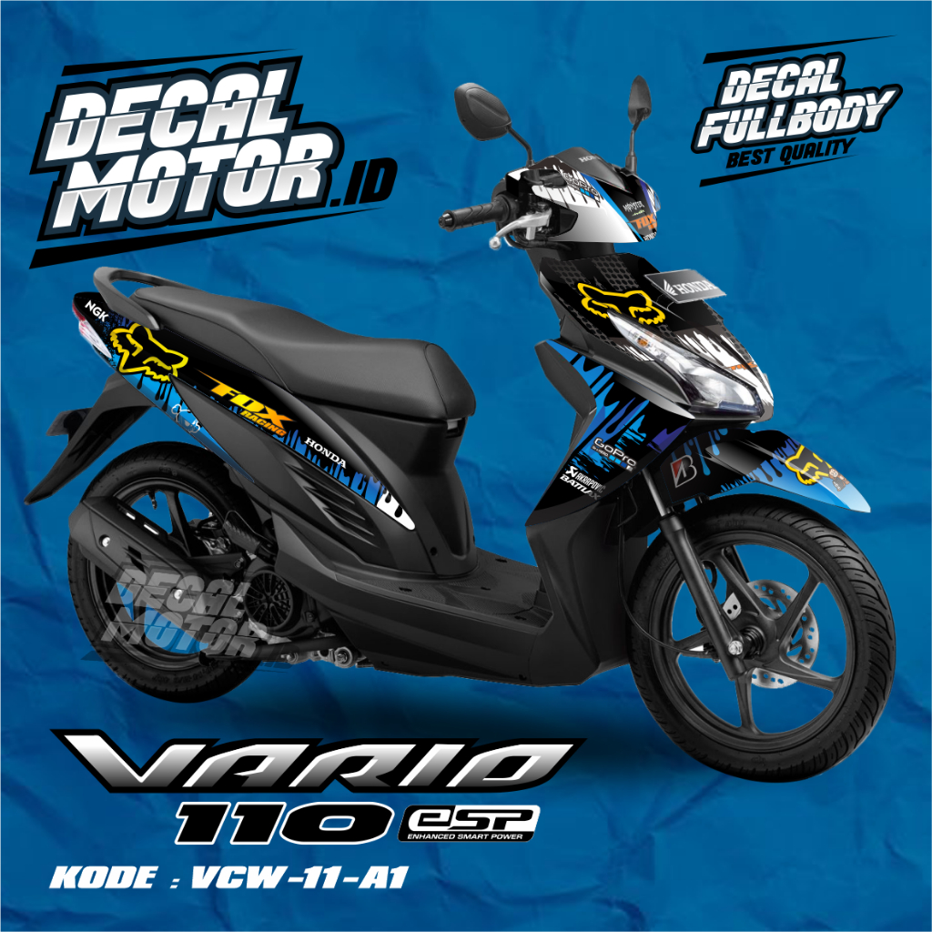 Sticker Decal Vario fi 110 full body Biru Motif Fox biru - VCW