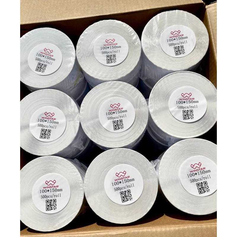 

SUETERKU LABEL BARCODE 100 x 150 KERTAS STIKER THERMAL RESI 100x150MM WINSTAR ISI 500 PREMIUM SPEC