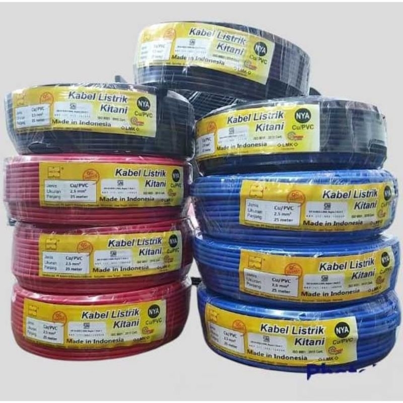 Kabel NYA 1.5 Kitani 25 Meter Full Tembaga/ NYA 1.5 mm Kitani -Merah- Hitam - Biru