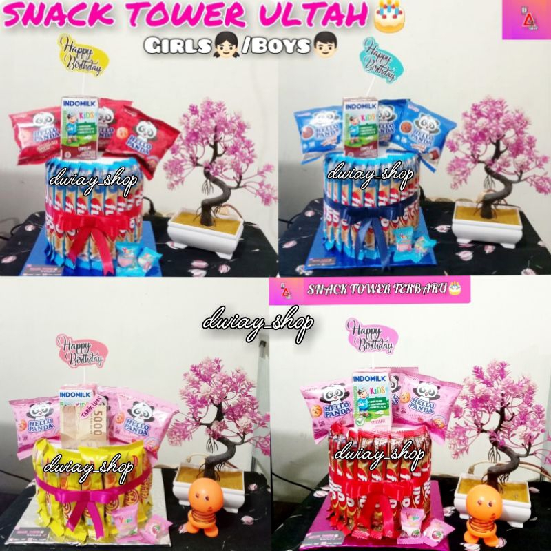 

SNACK TOWER KEKINIAN / KUE KADO ULTAH / BINGKISAN SUMBANGAN PANTI (GIRLS/BOYS)