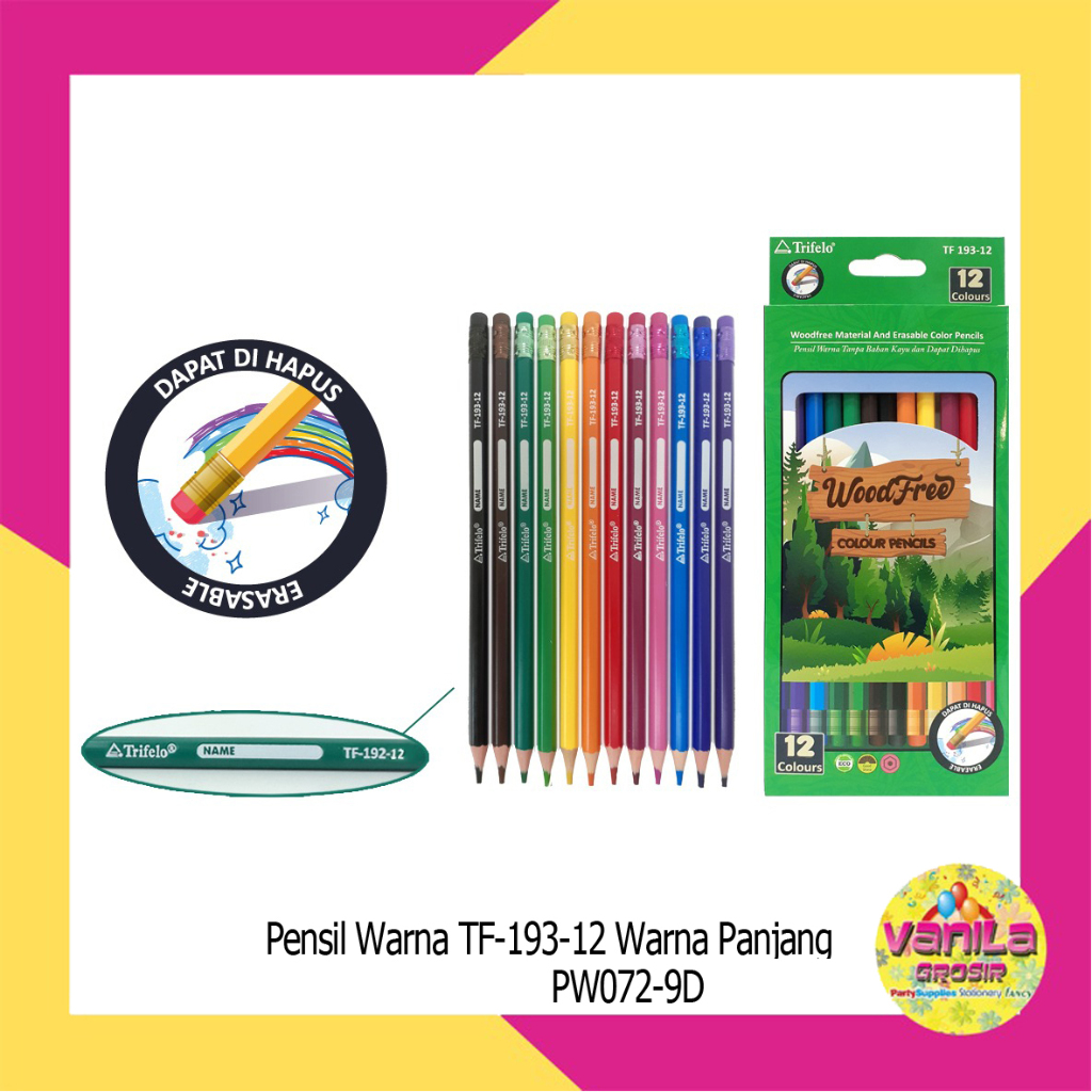 

(12Warna) Pensil Warna Trifello Panjang, pensil mewarnai, pensil warna BISA DIHAPUS