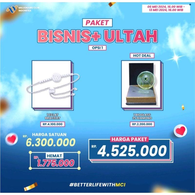 PAKET BISNIS+ / PAKET BISNIS + ULTAH / GELANG MCI / PENDANT MCI / KALUNG MCI / MCI / BETTER LIFE WIT