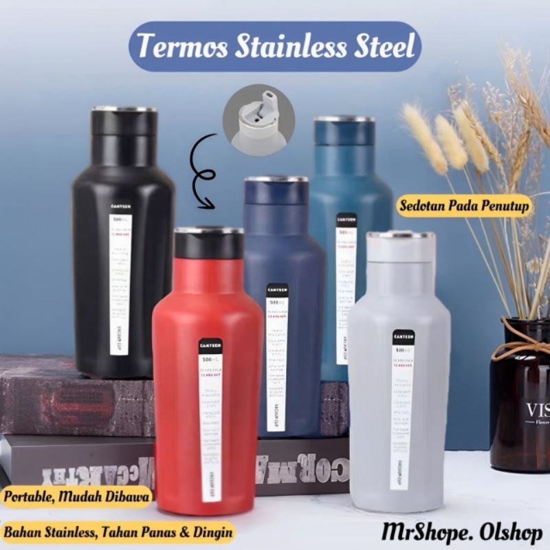 Tumbler Canten Termos Premium Stainless Steel 4 Sisi Datar 500ml & 750ml Botol Air Minum ⭐MrShoppe⭐