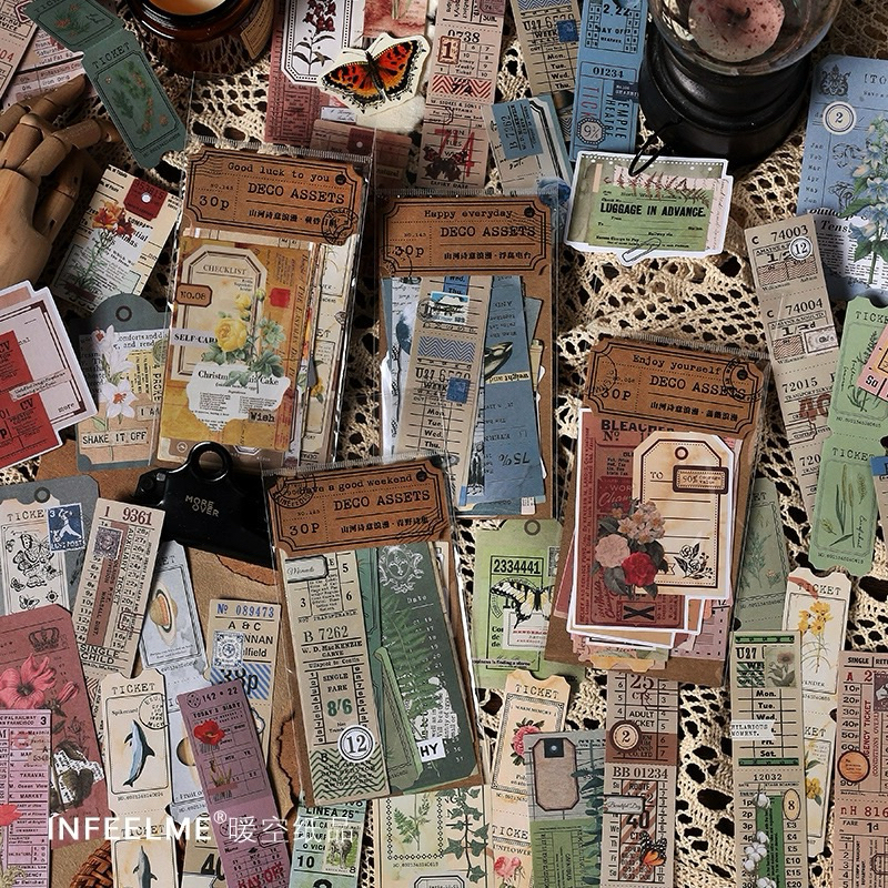 

LP 30 Pcs Ephemera Paper Vintage Retro DIY Bujo scrapbook jurnal Kertas Bermotif Aesthetic Deco Paper Material