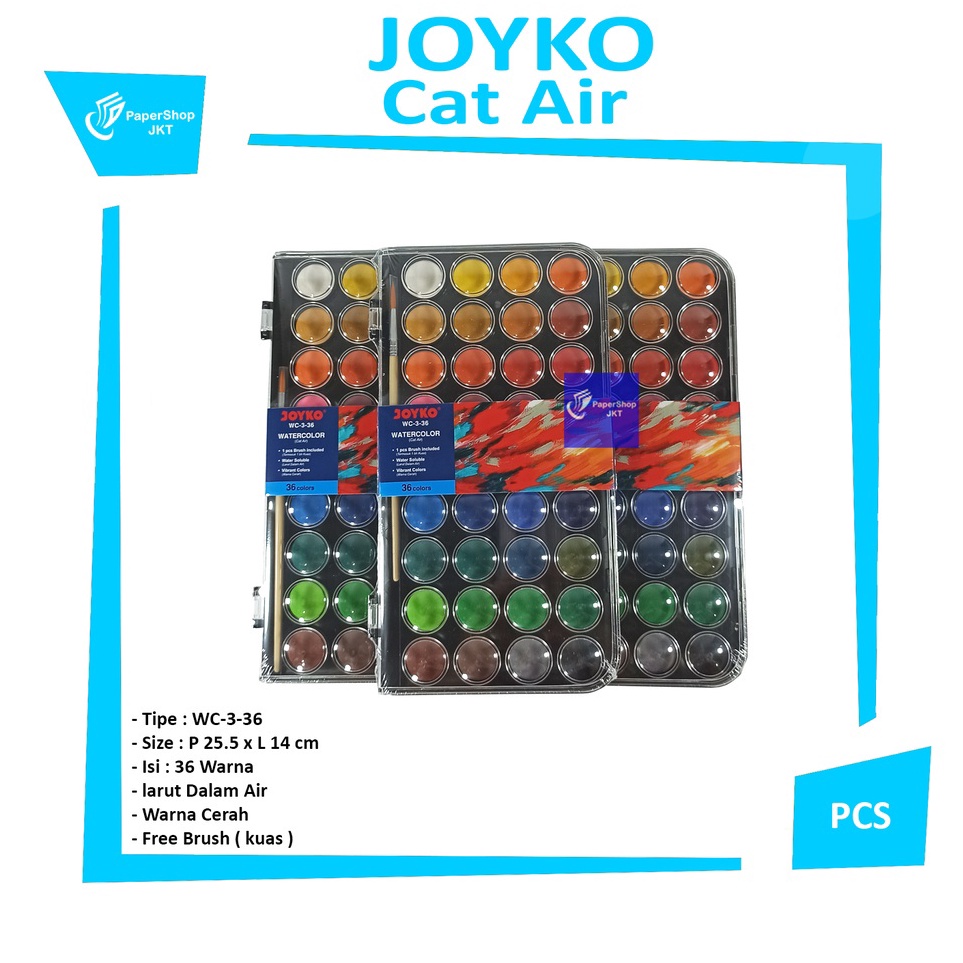 

KODE N62A JOYKO Watercolor Set Cat Air WC3 Isi 36 Warna Pallet