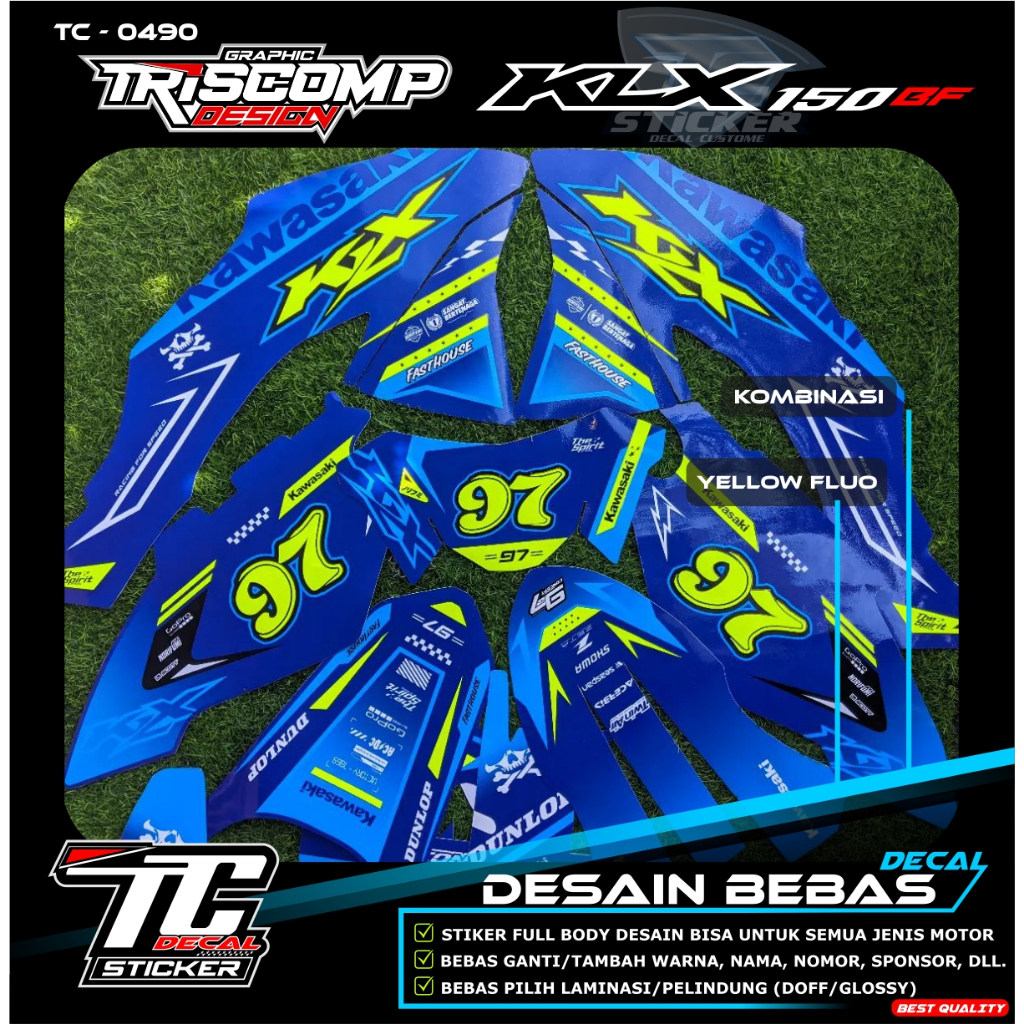 Bisa request Decal KLX BF 150 kombinasi nomor stabillo Sticker Motor KLX 150 BF warna biru stabillo 