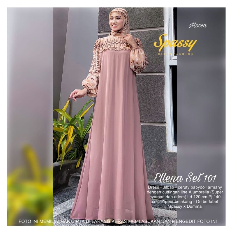 ELLENA DRESS ONE SET (Gamis+jilbab) matt cerutybabydoll armany ORIGINAL BY SPASSY
