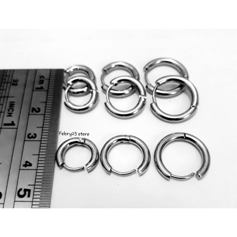 2 Pcs/1 Pasang Anting Tindik Tusuk Bulat Polos Titanium Putih Pria Wanita