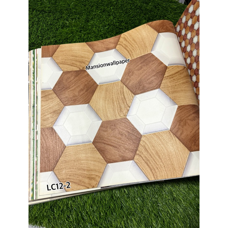 Wallpaper Dinding Kayu Heksagonal Modern Multi Warna