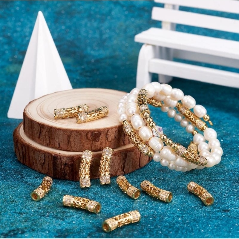 PIPA GELANG EMAS XUPING | SPACER TUBE GOLD PERMATA ZIRCON UNTUK PEMBUATAN AKSESORIS DIY