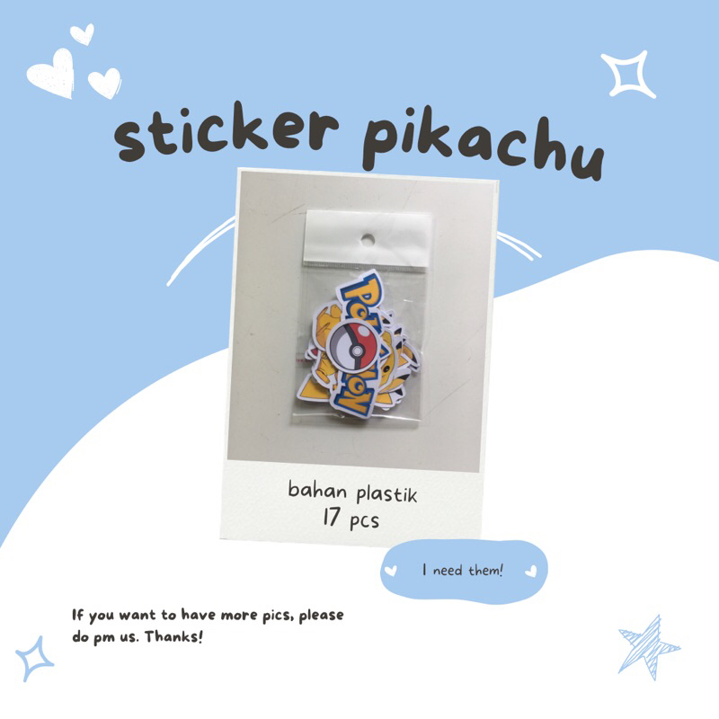 

(17 PCS) Sticker Pikachu Glossy Bahan Kertas Murah & No Waterproof