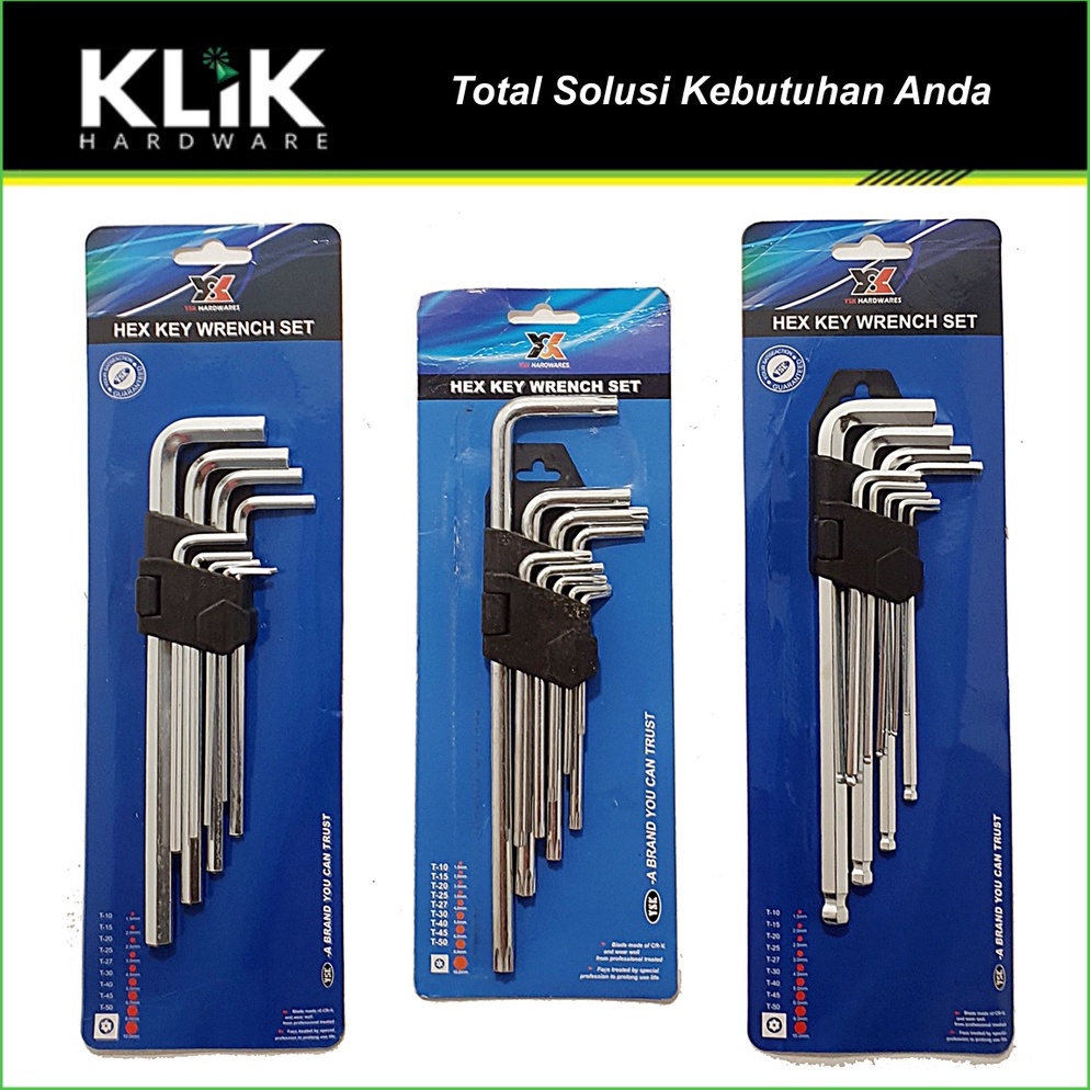 

KODE Q33D YSK Kunci L Hexagonal Ball Star Flat Bintang Panjang 9 Pcs Pilih Type