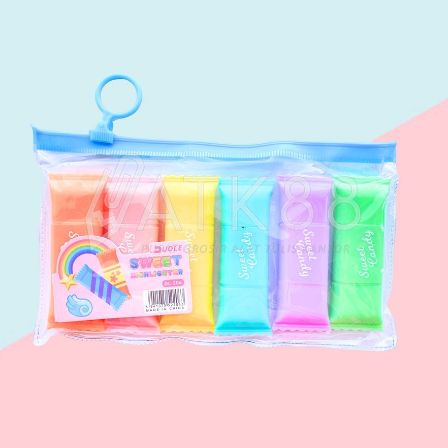 

KODE K58R Highlighter Dual Tip Permen Mini Candy Stationery Pastel Lucu 6 pcs