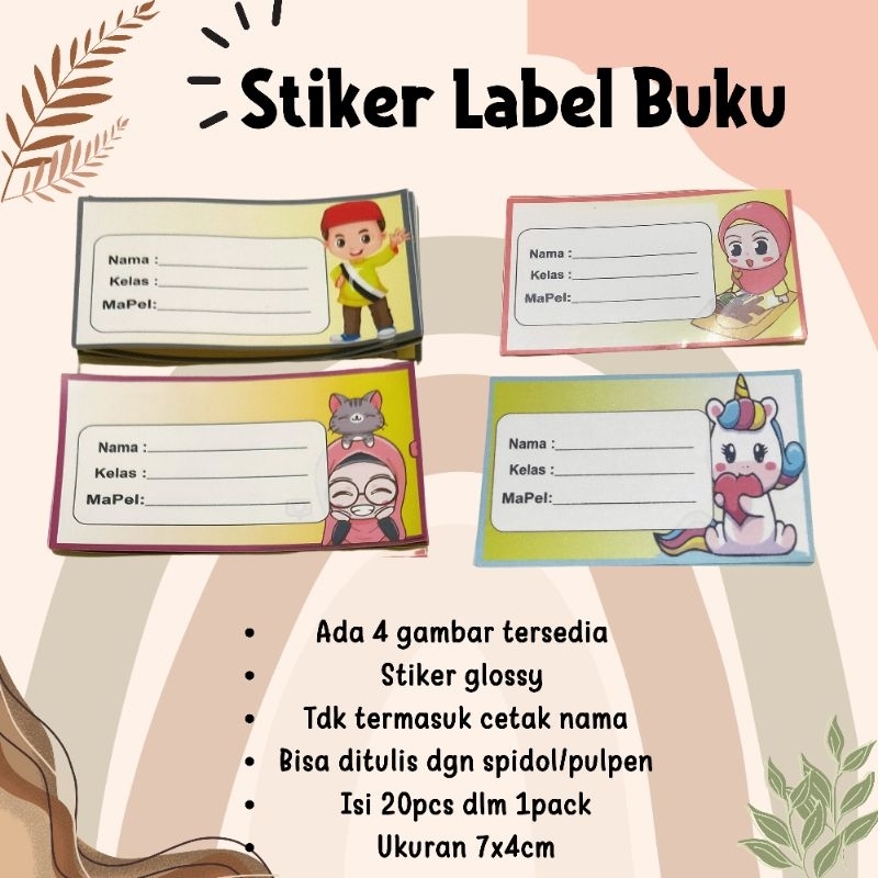 

Stiker Label Buku Langsung Kirim/isi 20pcs/tanpa nama/ukuran 7x4cm