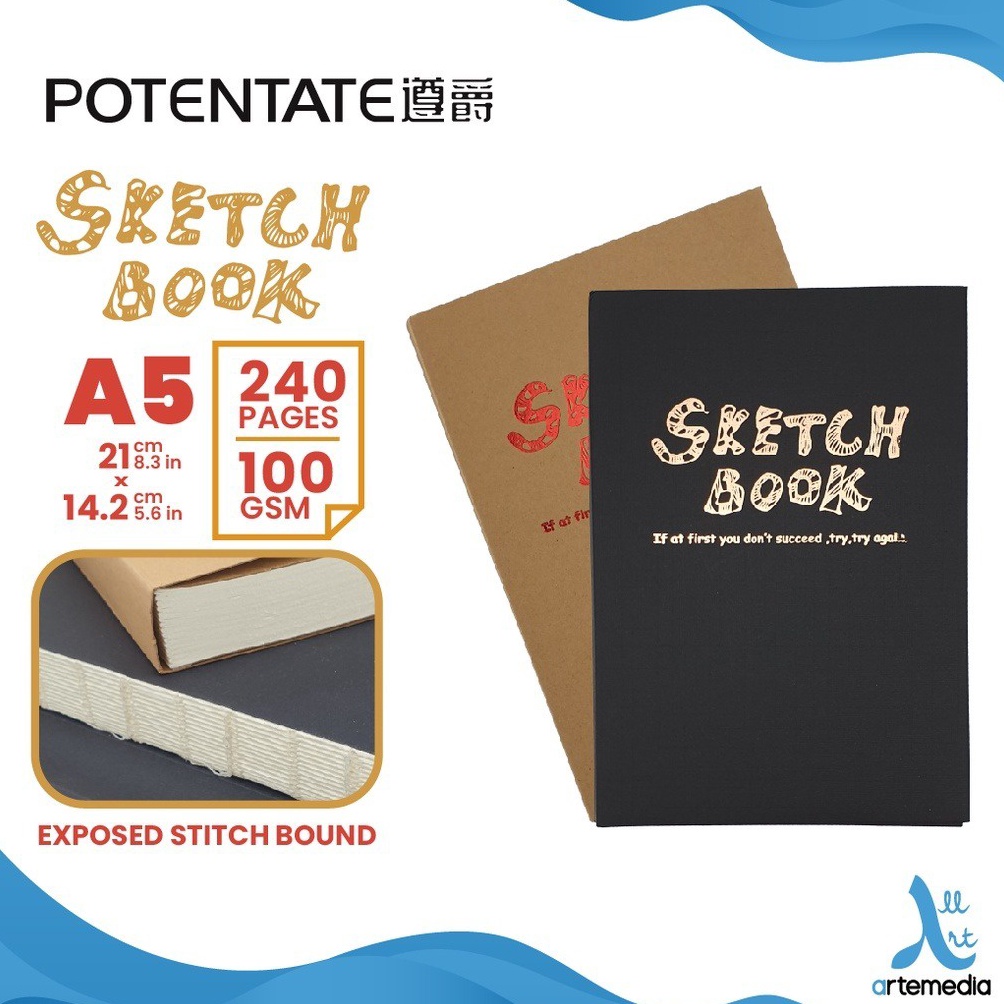 

KODE N4X7 Sketchbook Potentate A5 Exposed Stitch Bound Buku Sketsa Sketchbook Potentate A5 Black Craft 1 GSM 12 Sheet 24 Pages