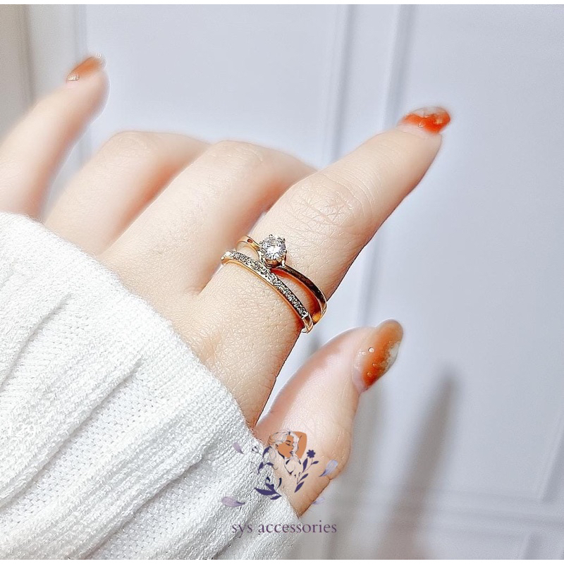 cincin titanium diamond look persis mas asli 18k anti karat