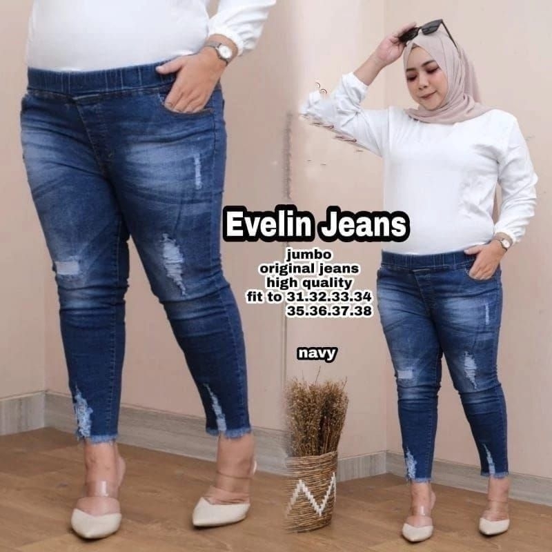 Celana Jeans Jumbo Wanita / Celana Jeans Wanita Kekinian Muat Sampai BB 100kg / EVELINE JEANS