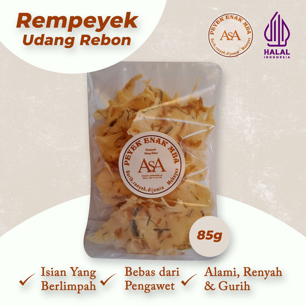 

Peyek Mbak | Asa Rempeyek Udang Rebon Premium Gurih , Renyah kemasan ( 85 gram )