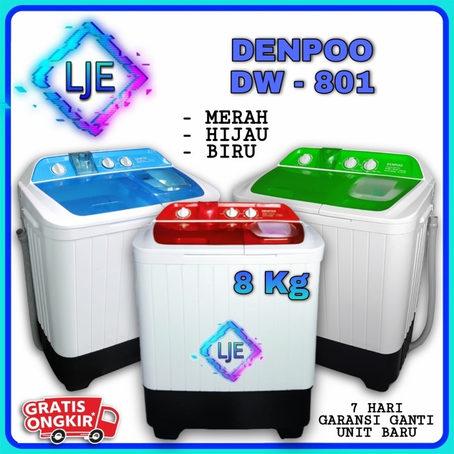 Denpoo Mesin Cuci 2 Tabung 8 Kg DW 8908 TURBO Pulsator