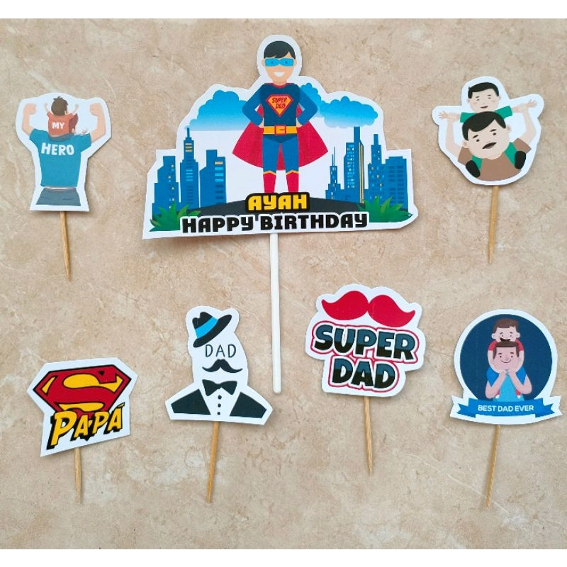 cake topper hiasan kue ulang tahun tema edisi happy birthday ayah / happy birthday father/dad / sela